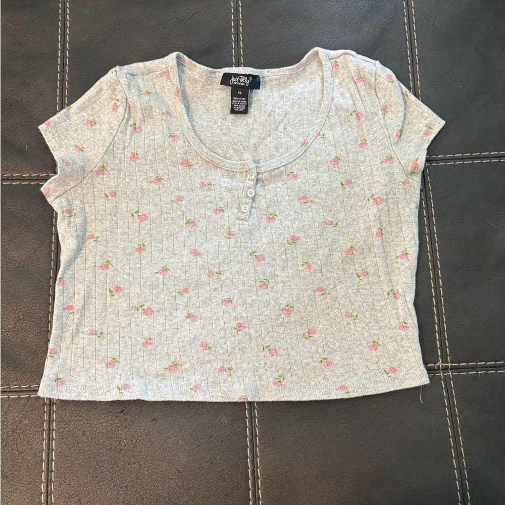 Girl Crop Buttoned T-Shirt with flowers
